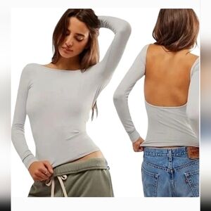 Free People Intimately | Low Back Seamless Long Sleeve Lunar Rock Size M/L NWT